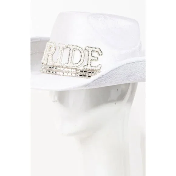Women’s White‎ "Bride" Cowboy Hat with Pearls & Veil – Bachelorette Party - Picture 4 of 5